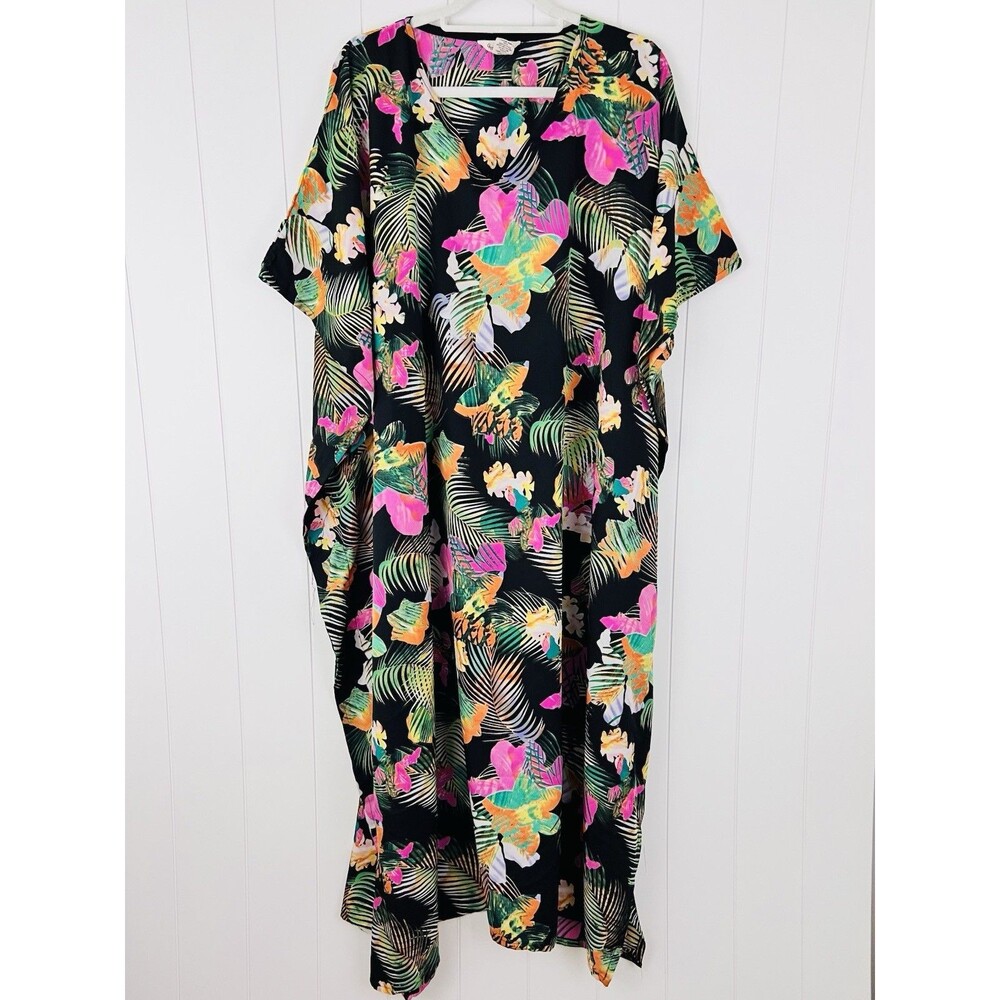 Gypsy Blu Long Flowy Floral Tropical Floral Dress Kaftan Mumu Beachy One Size
